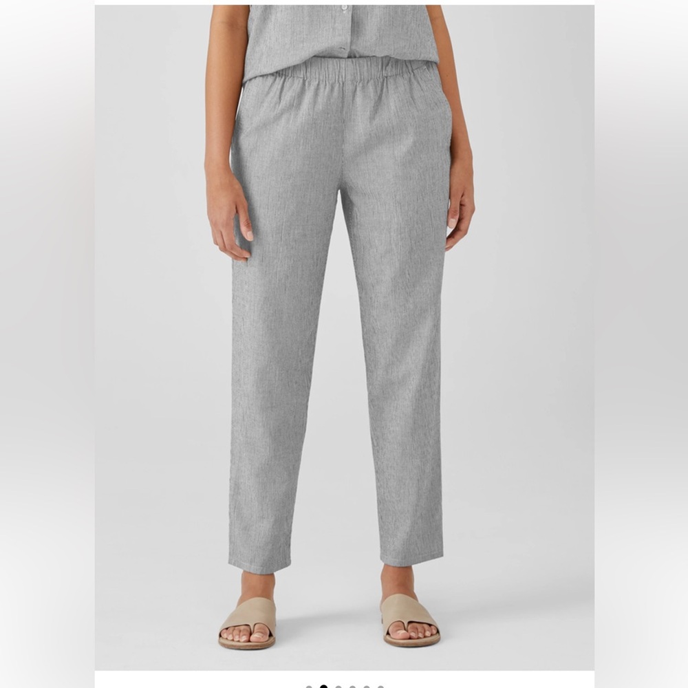Eileen Fisher Easy Fit Ankle Pants Cotton Linen Blend Pull On Size Large EUC